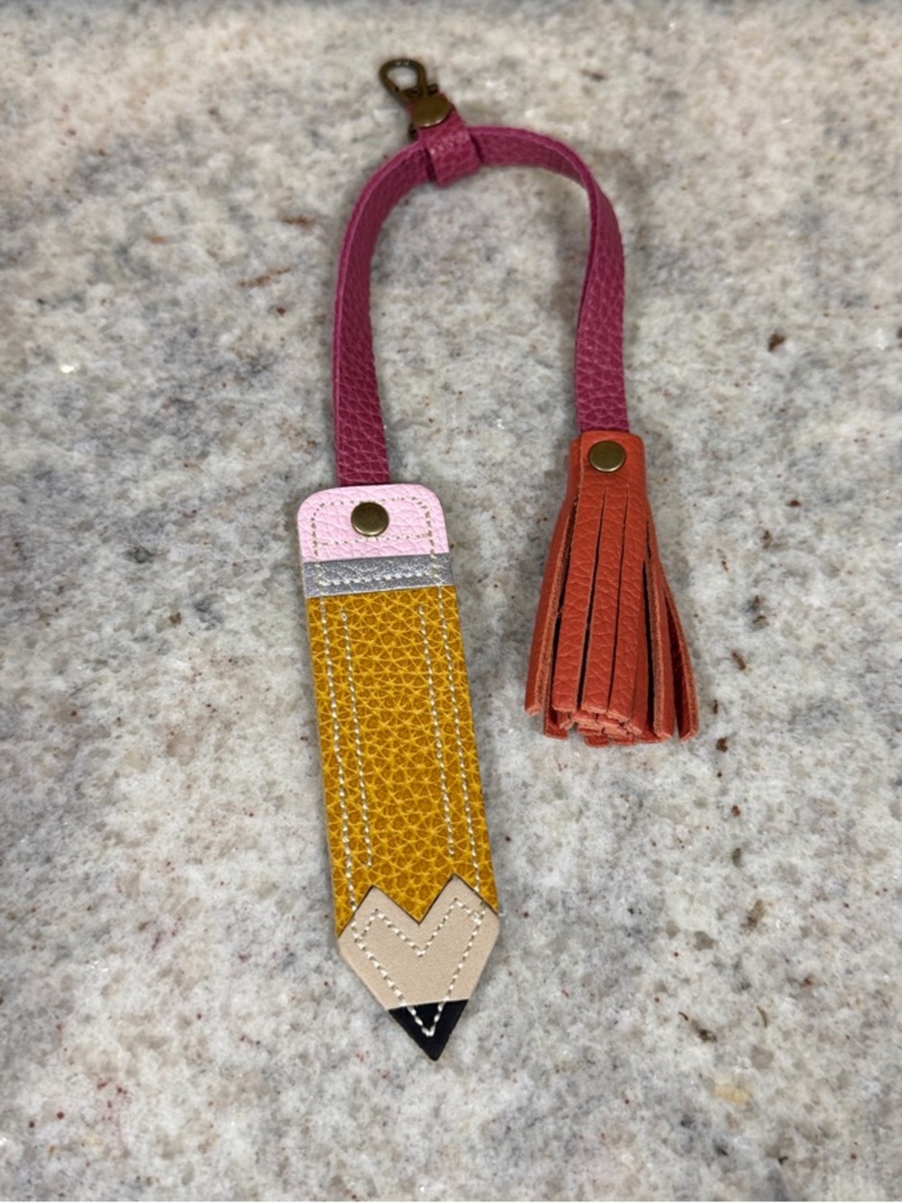 Portland Leather Pencil Tassel Bag Charm in Pink, Yellow, Orange